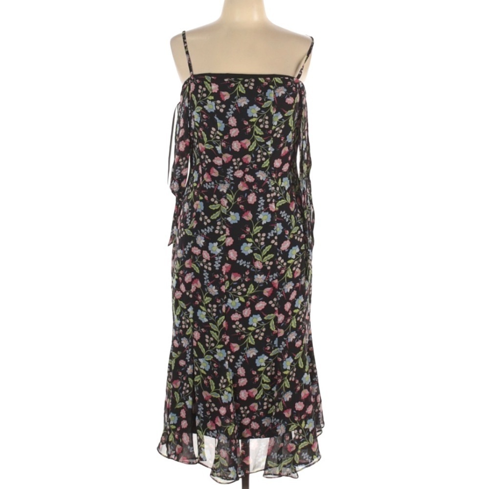 ]Nanette Lepore Black Floral Print Cold Shoulder Dress